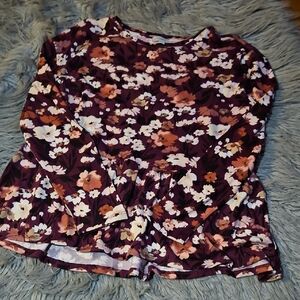 LOFT Purple Floral Long Sleeve Top